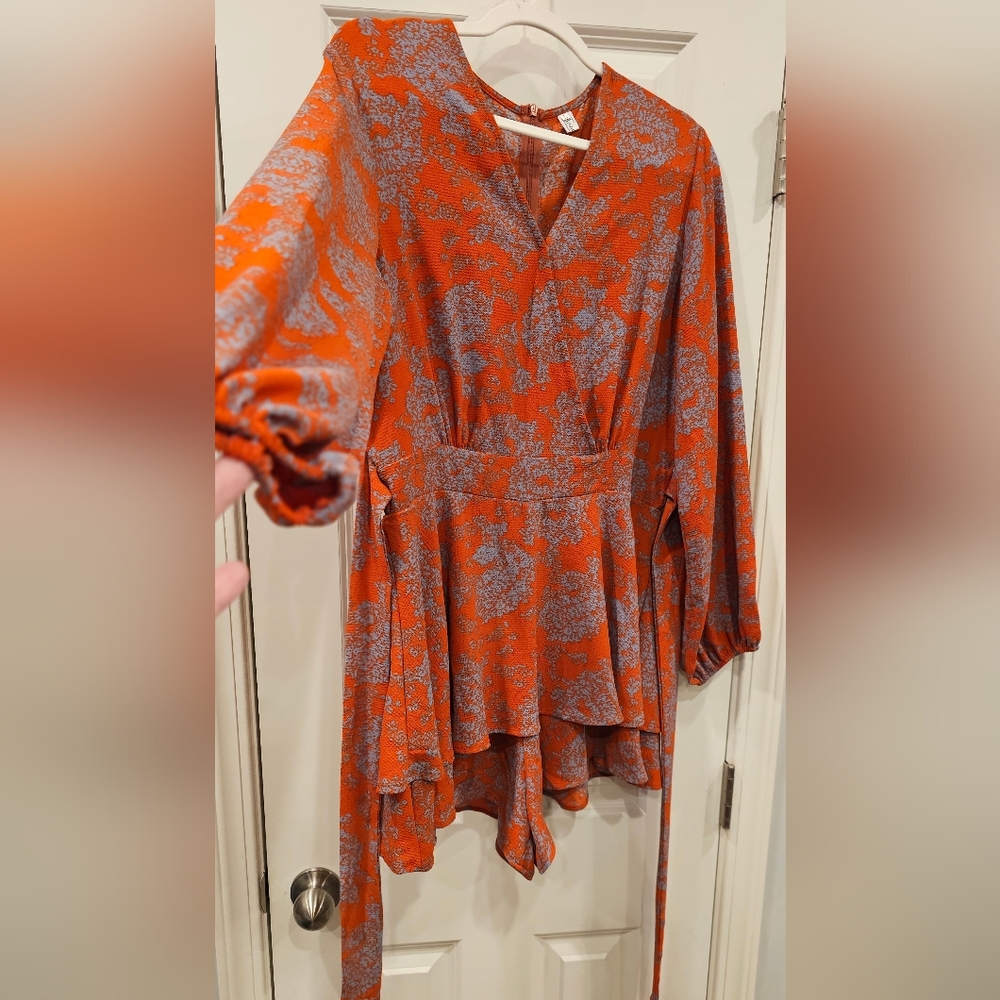 142 - Floral Patterned Orange Romper - image 2